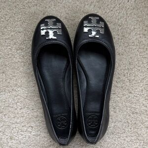 Tory Burch Black Flats with Silver Logo